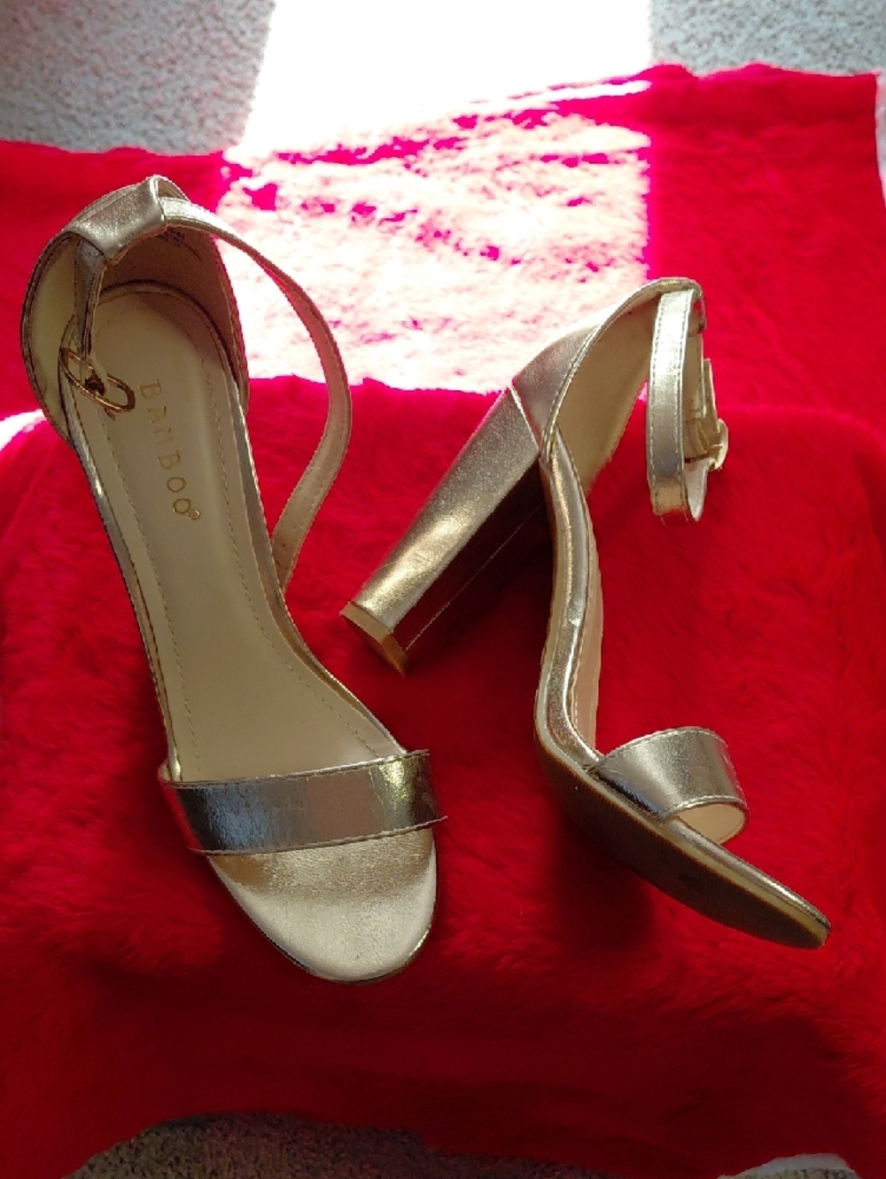 BAMBOO Silver Metallic Ankle-Strap High Heel Sandals